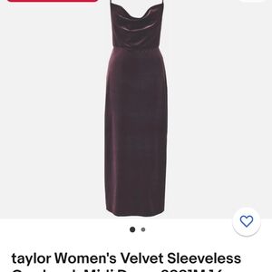Taylor Women's Velvet Sleeveless Cowlneck Midi Dress Olive